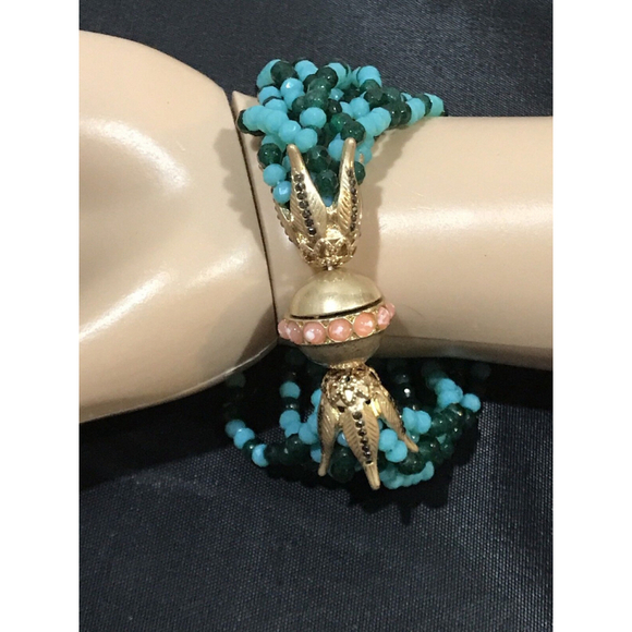 New Nanette Lepore Multi Row Glass Beaded Bracelet Green Blue - Picture 6 of 11